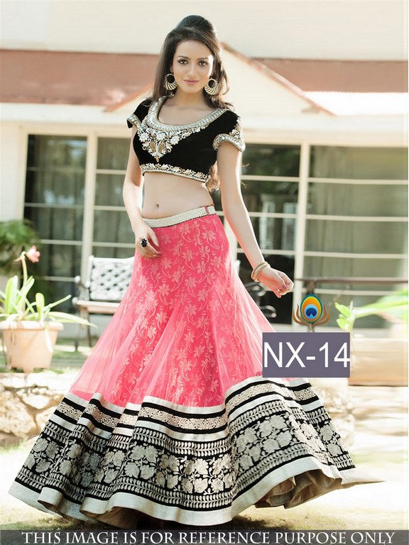 beautiful trendy pink embroidered net lehenga choli