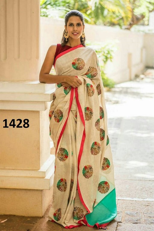 Beautiful White Printed Festival Saree