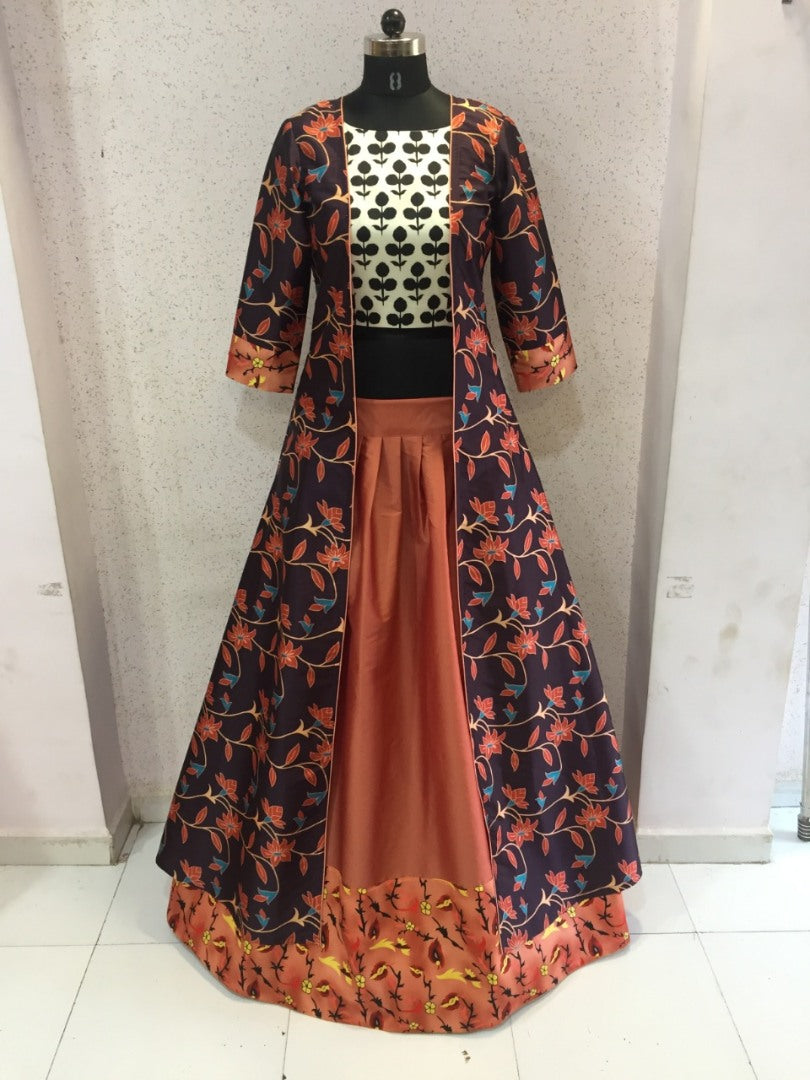 Beautiful Wine Printed Indo Westurn Gown