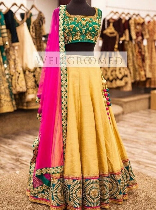 Beautiful Yellow plain Ceremonial lehenga