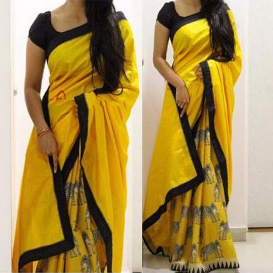 Beautiful Yellow Printed Ceremonial Saree
