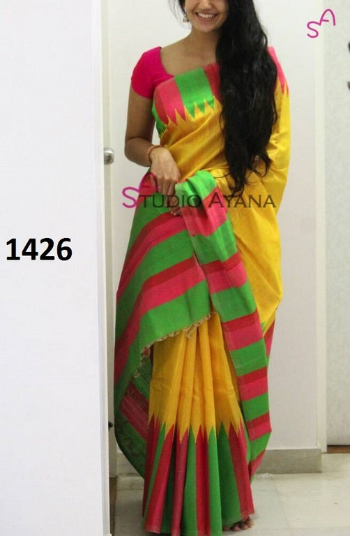 Beautiful Yellow Printed Festival Saree