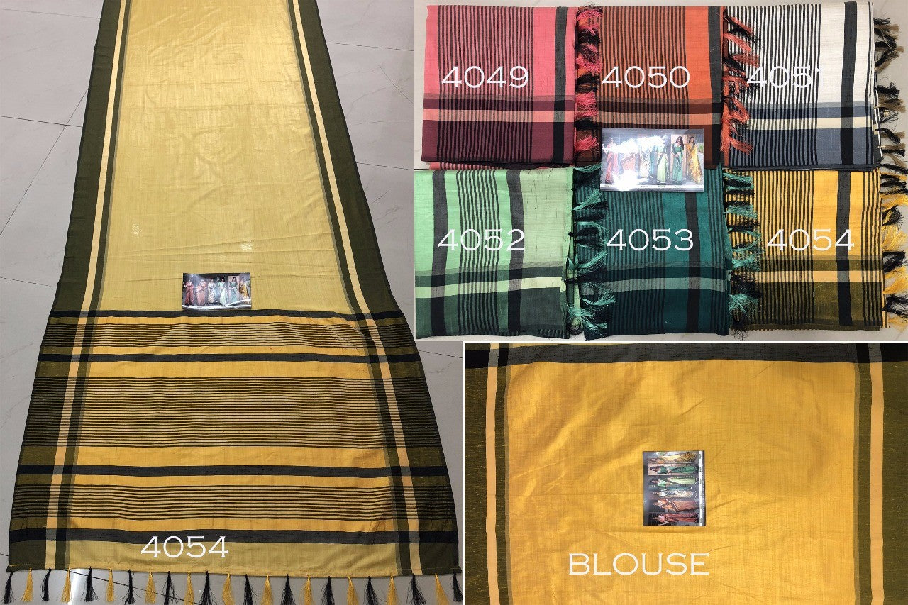 Beautiful yellow slub cotton silk casual saree