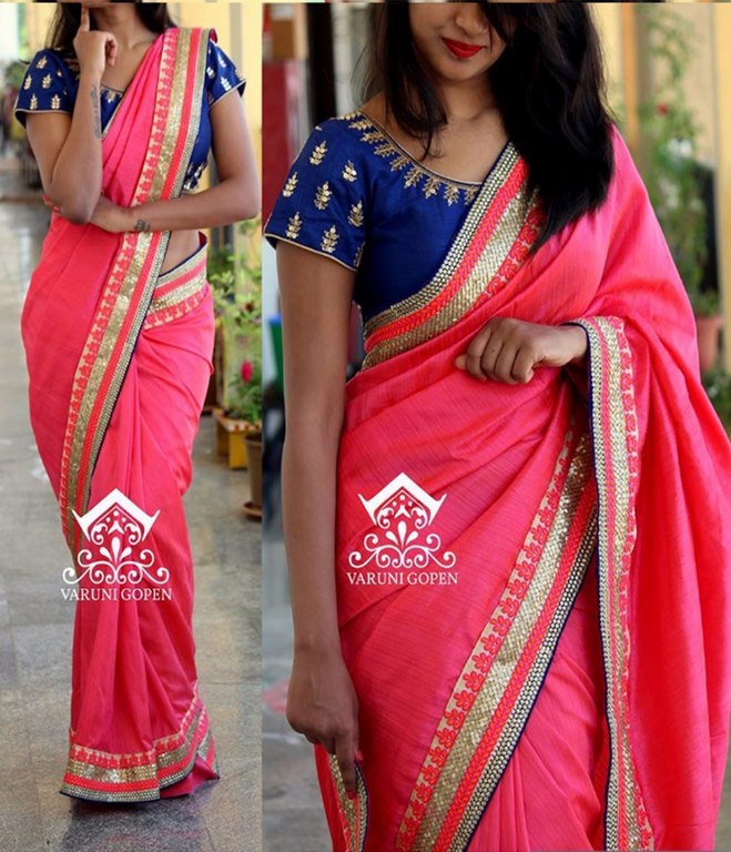 Beautiufl pink embroidered wedding saree