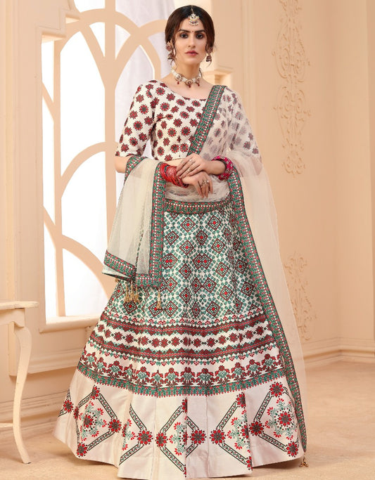 Beige art silk digital printed wedding and party wear lehenga choli