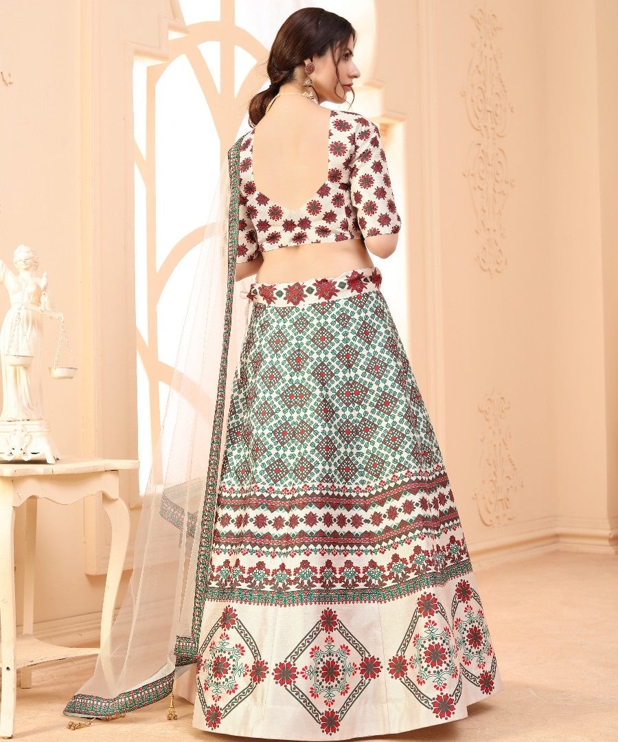 Beige art silk digital printed wedding and party wear lehenga choli