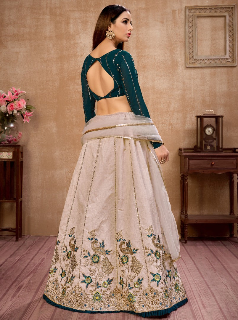 Beige art silk sequence & thread embroidered party wear lehenga choli