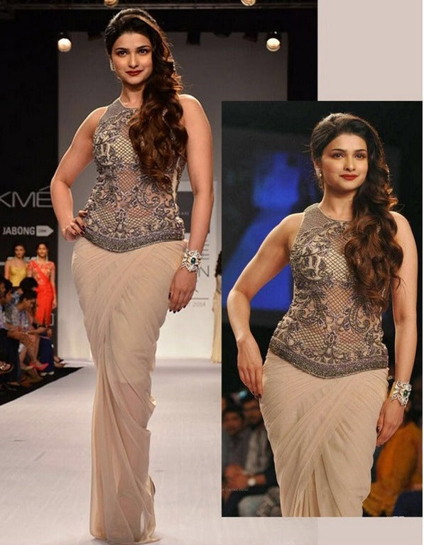 Beige bollywood style partywear saree