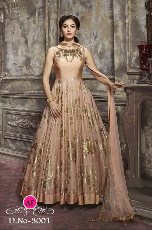 Beige brown handworked papersilk gown