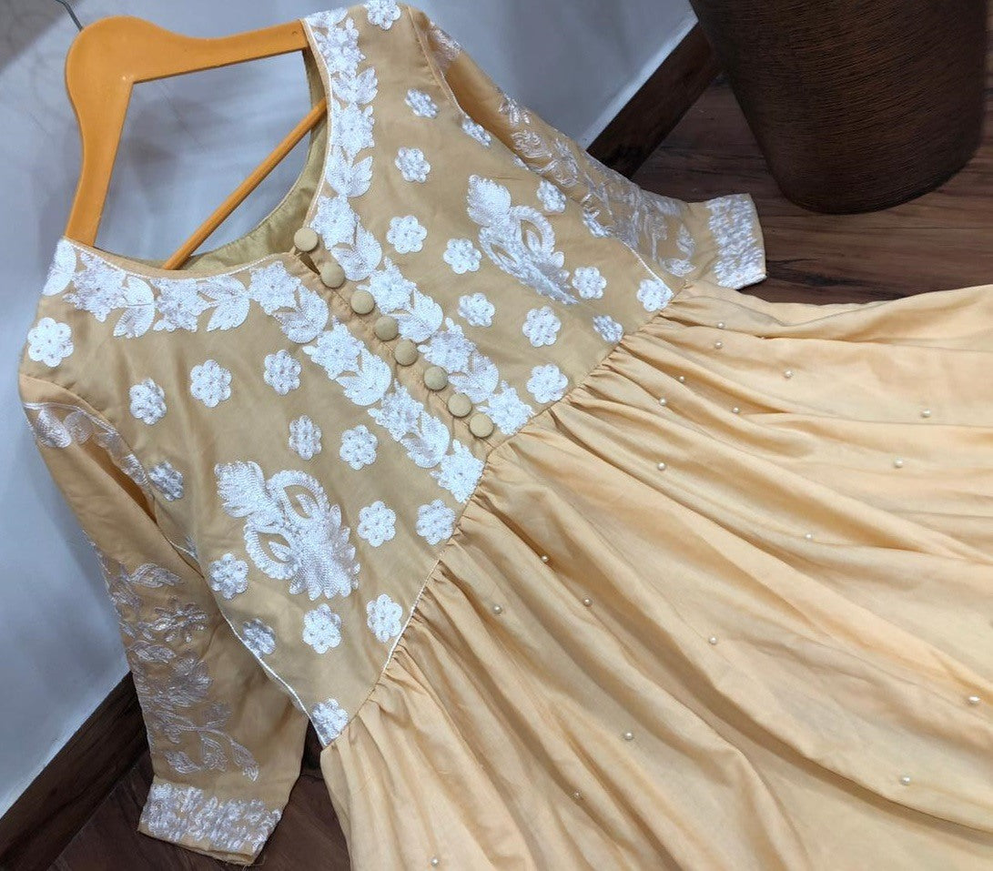 Beige georgette embroidery work plazzo kurti