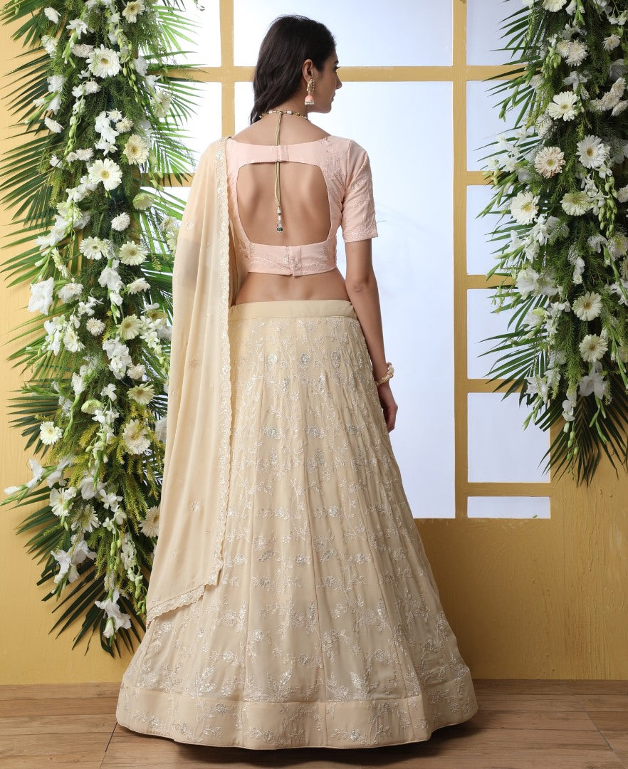 Beige georgette heavy embroidered wedding lehenga choli