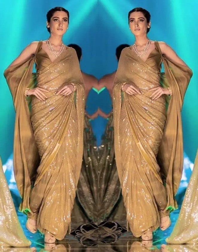 beige georgette heavy sequence work stylist partywear saree