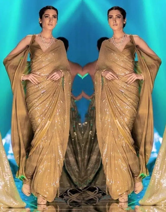beige georgette heavy sequence work stylist partywear saree