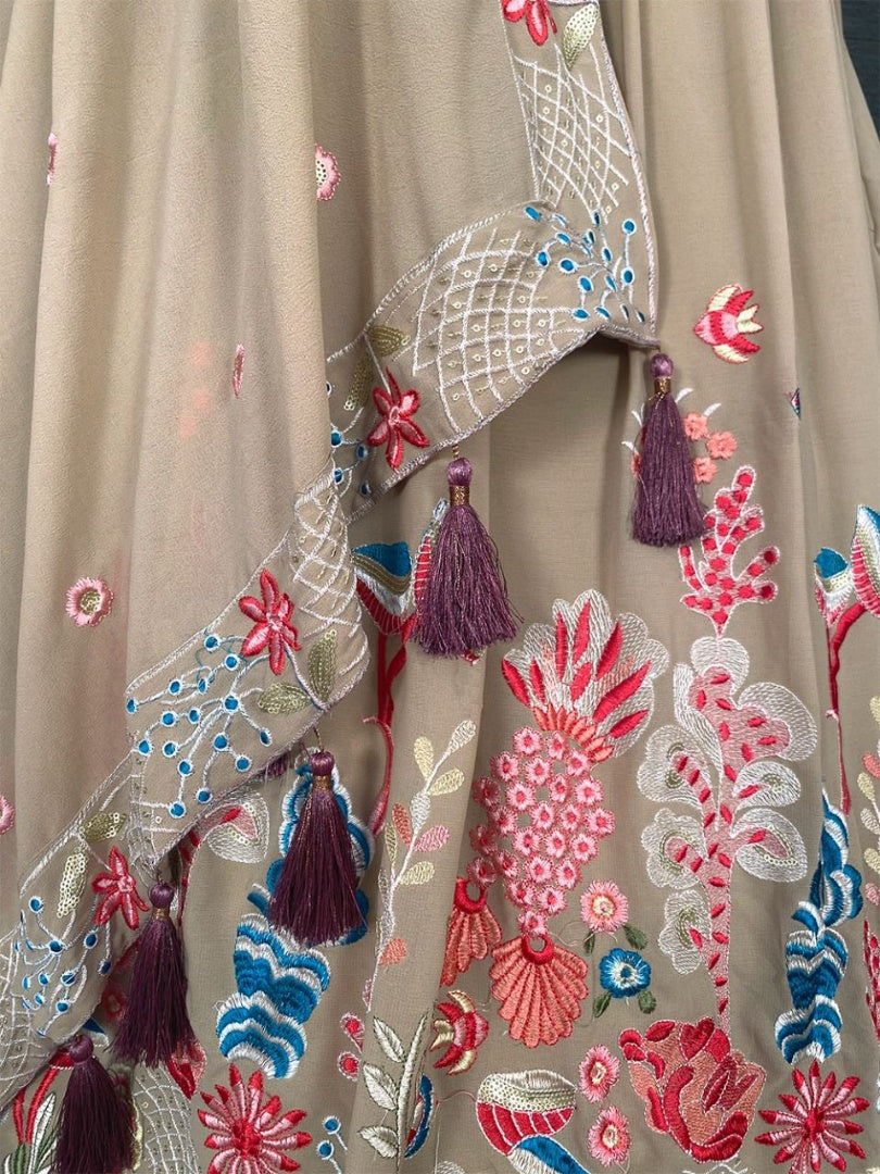 Beige georgette multi threadwork designer lehenga choli