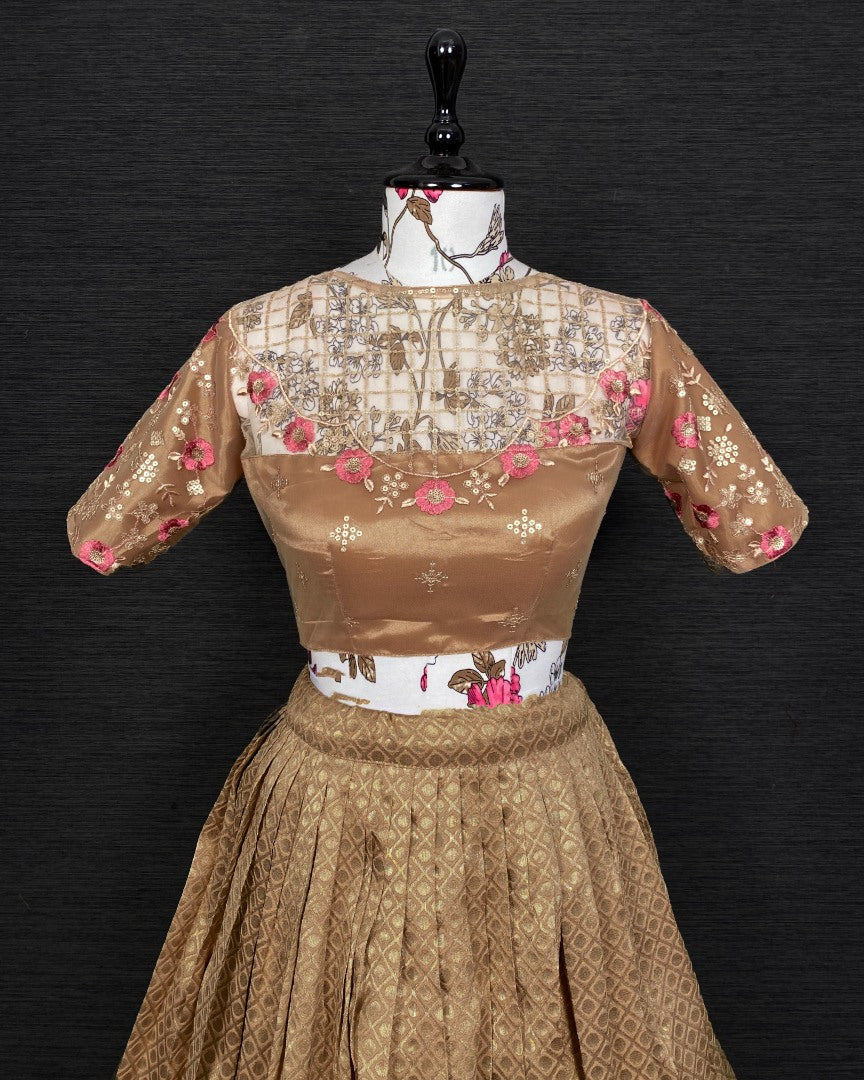 Beige jacquard weaving work wedding lehenga choli