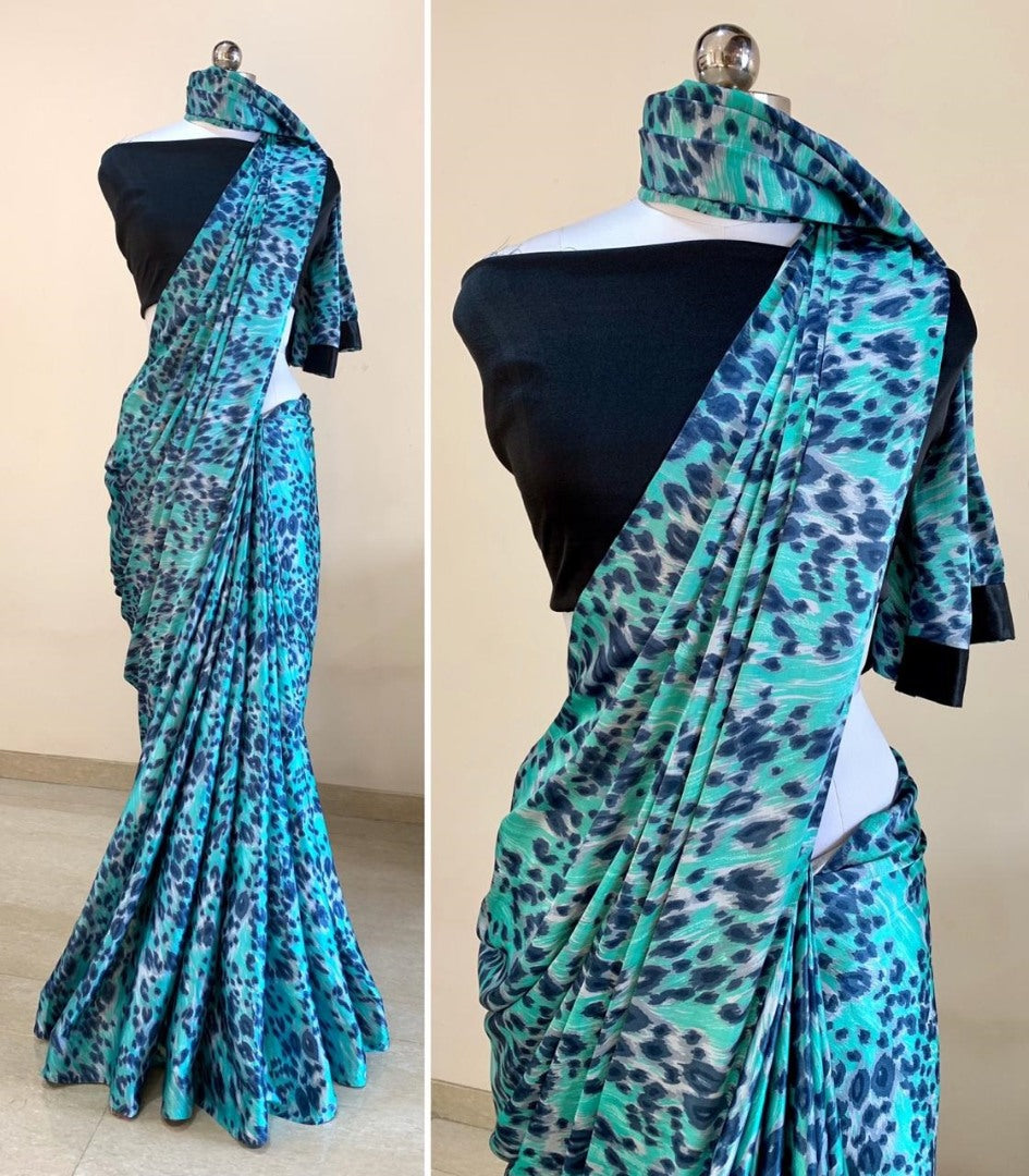 Beige japan crape leopard printed saree