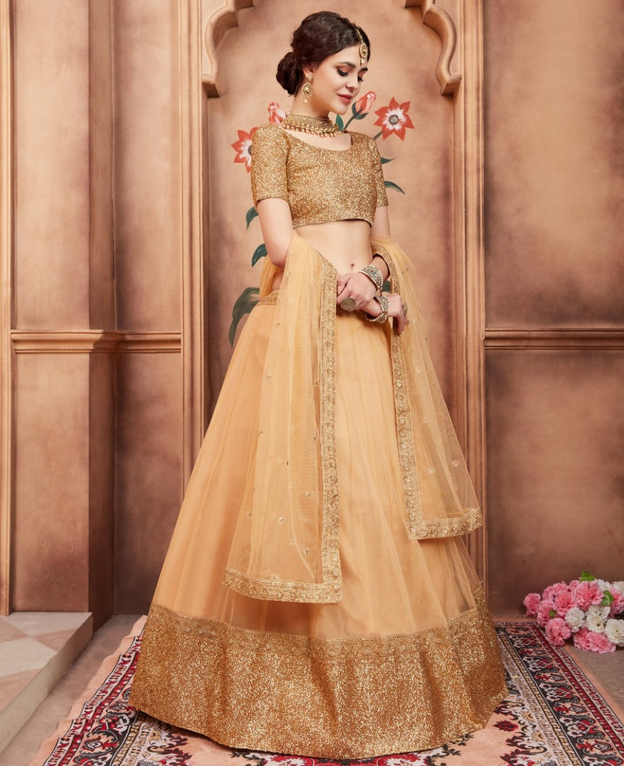 Beige soft net sequence and dori worked designer ceremonial lehenga choli
