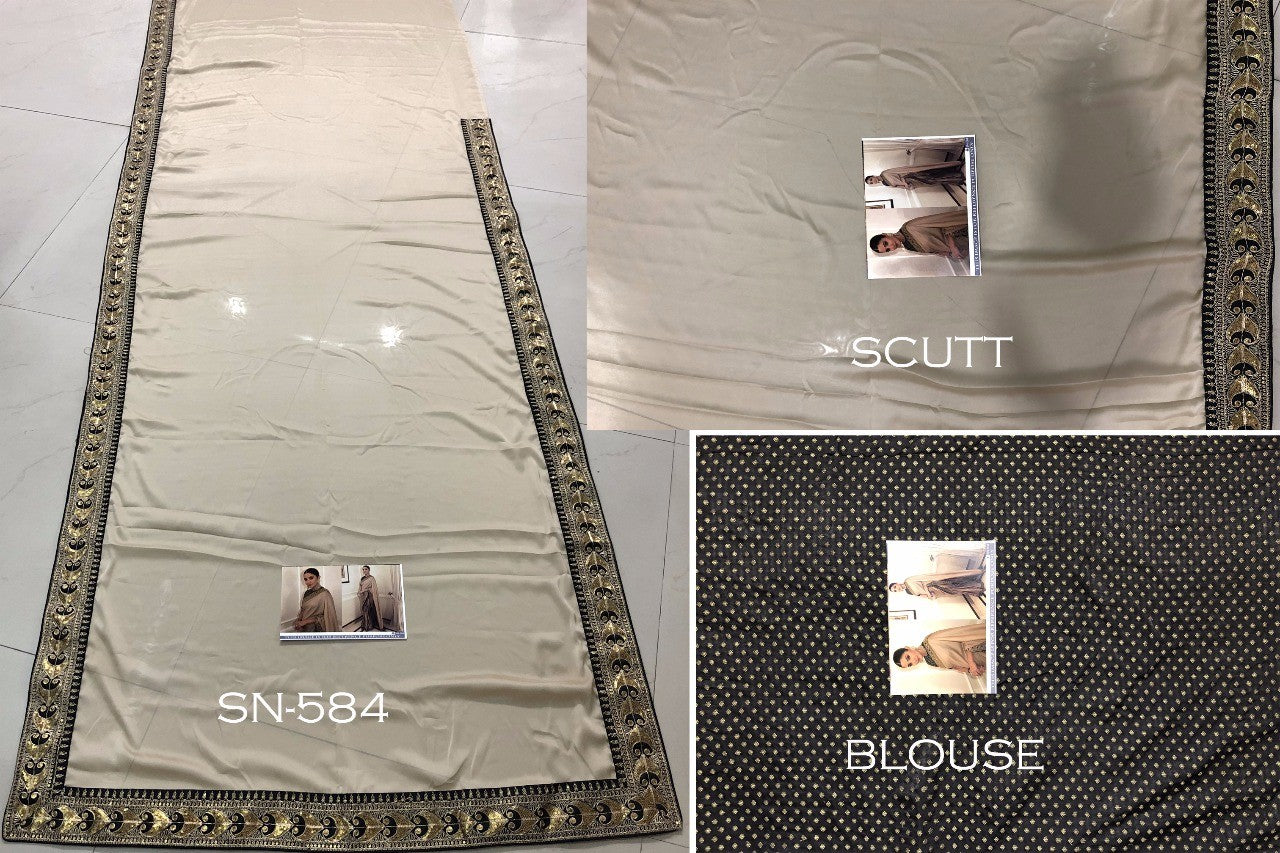 beige vichitra silk embroidered bollywood style partywear saree