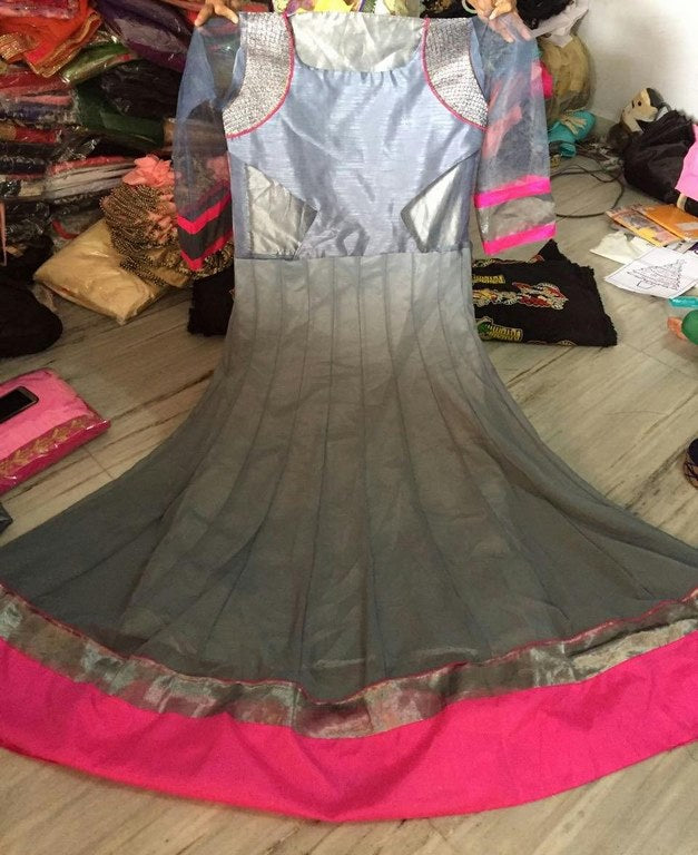 Beutiful Grey Plain Ceremonial Anarkali Suit