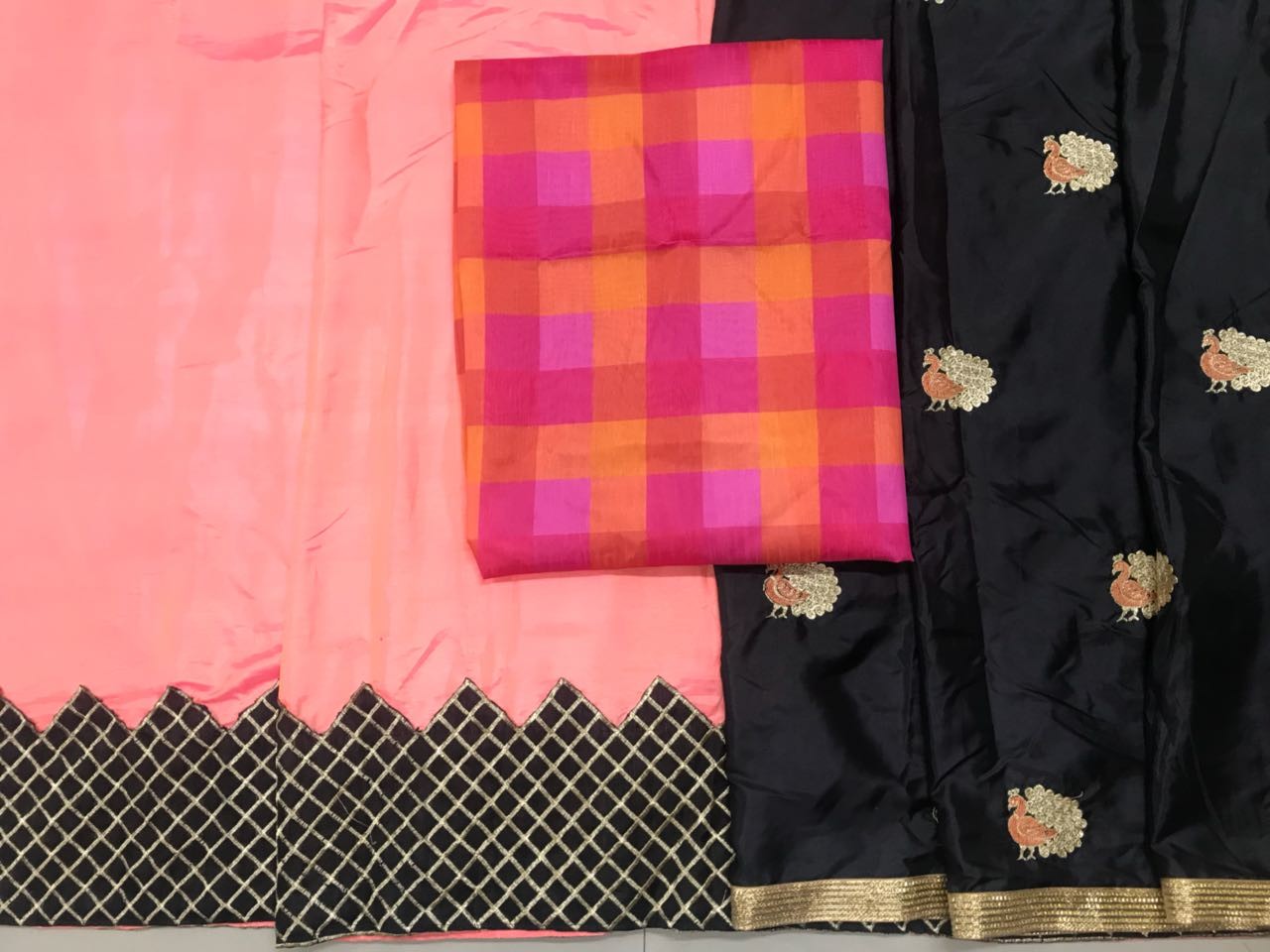 black and orange paper silk partywear saree