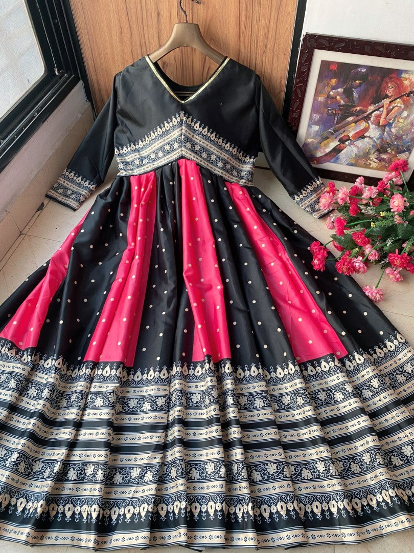 Black and red butter silk printed stylist gown