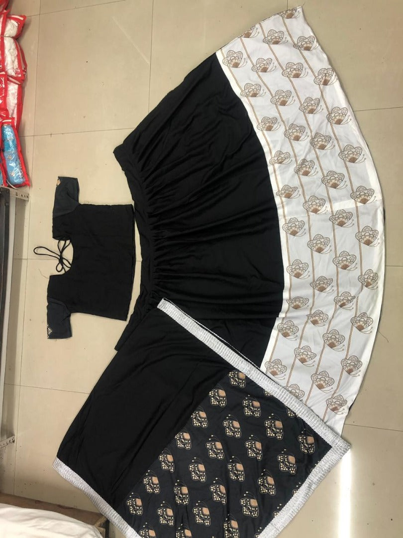 Black and white american silk printed festive lehengha choli