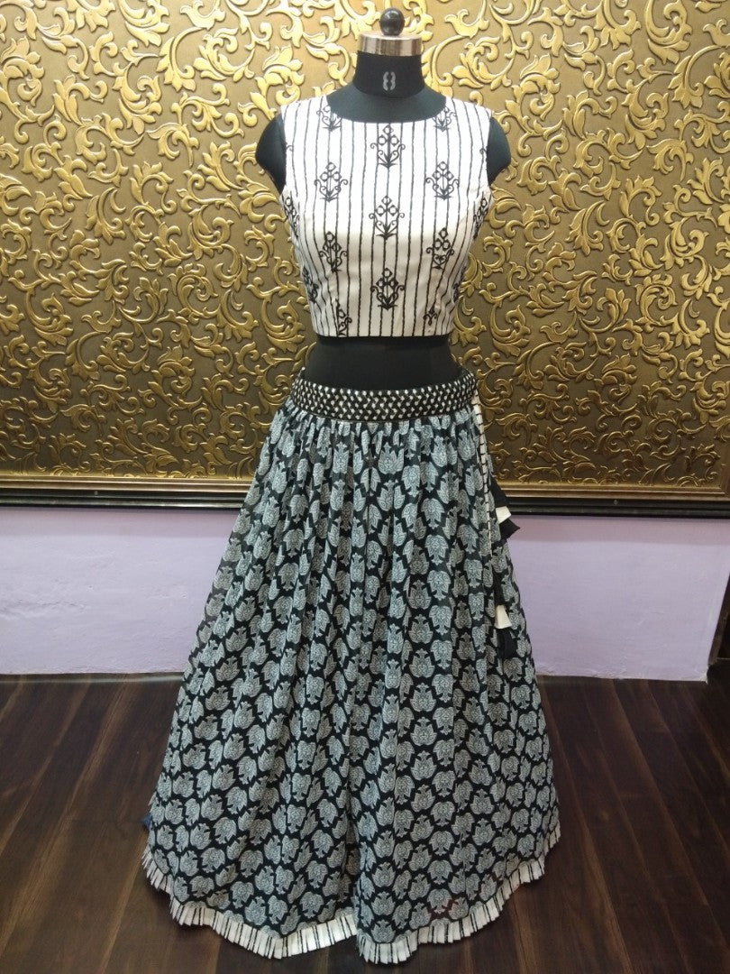 black and white digital printed georgette partywear lehenga wear by shradhdha kappor