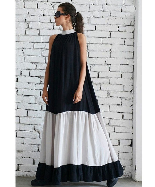 Black and white georgette casual gown