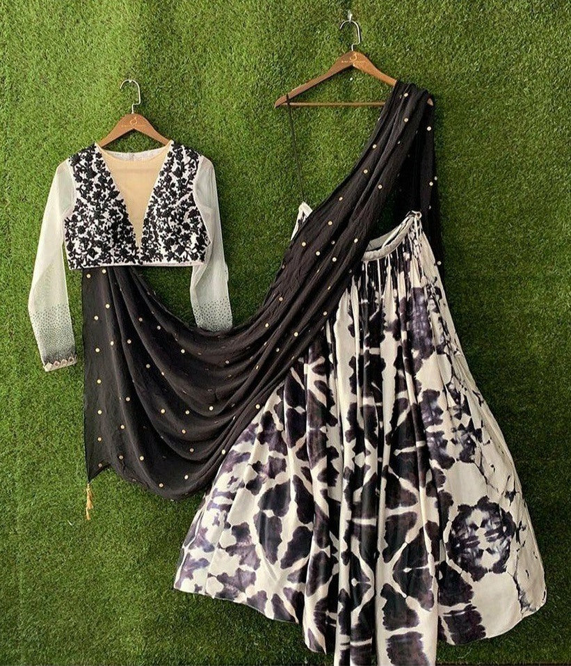black and white shibori printed lehenga choli