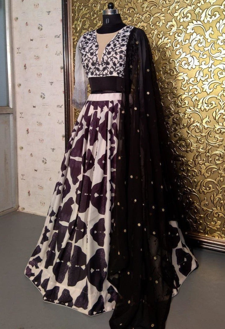 black and white shibori printed lehenga choli
