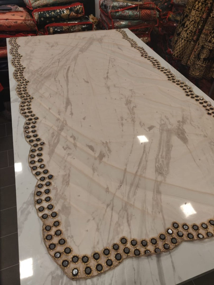 black art georgette ceremonial lehenga with mirrorwork dupatta