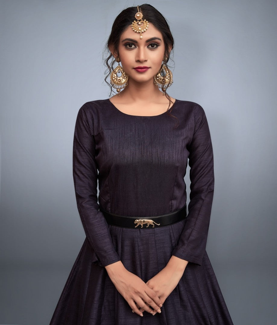 Black art silk embroidered partywear gown