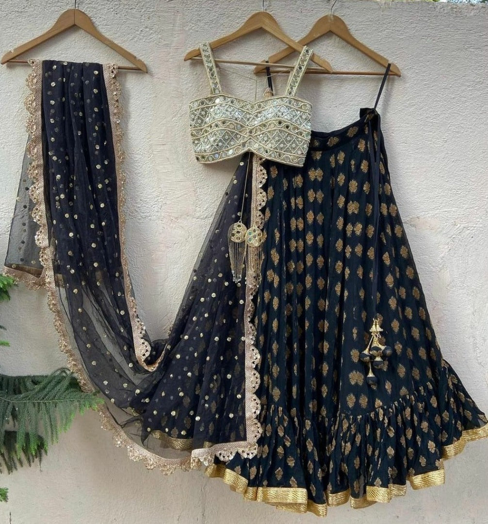 Black banarasi jacquard wedding lehenga choli