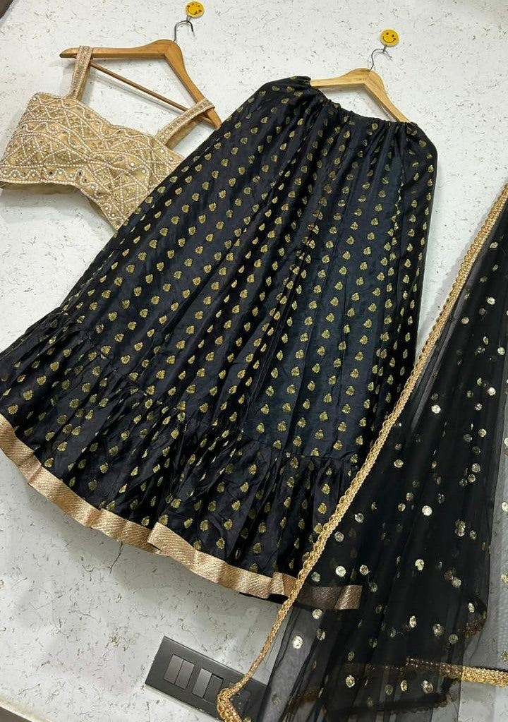 Black banarasi jacquard wedding lehenga choli