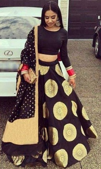 Black banarasi silk jacquard weaving work lehenga choli