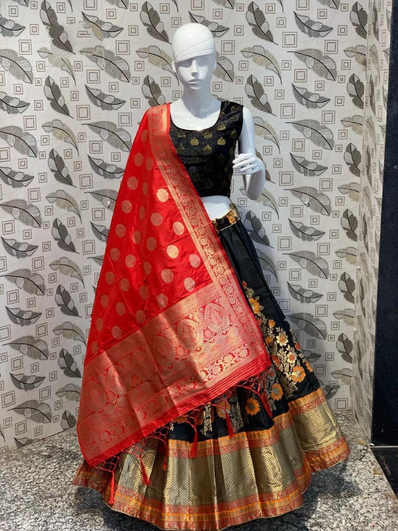 black banarasi silk wedding lehenga