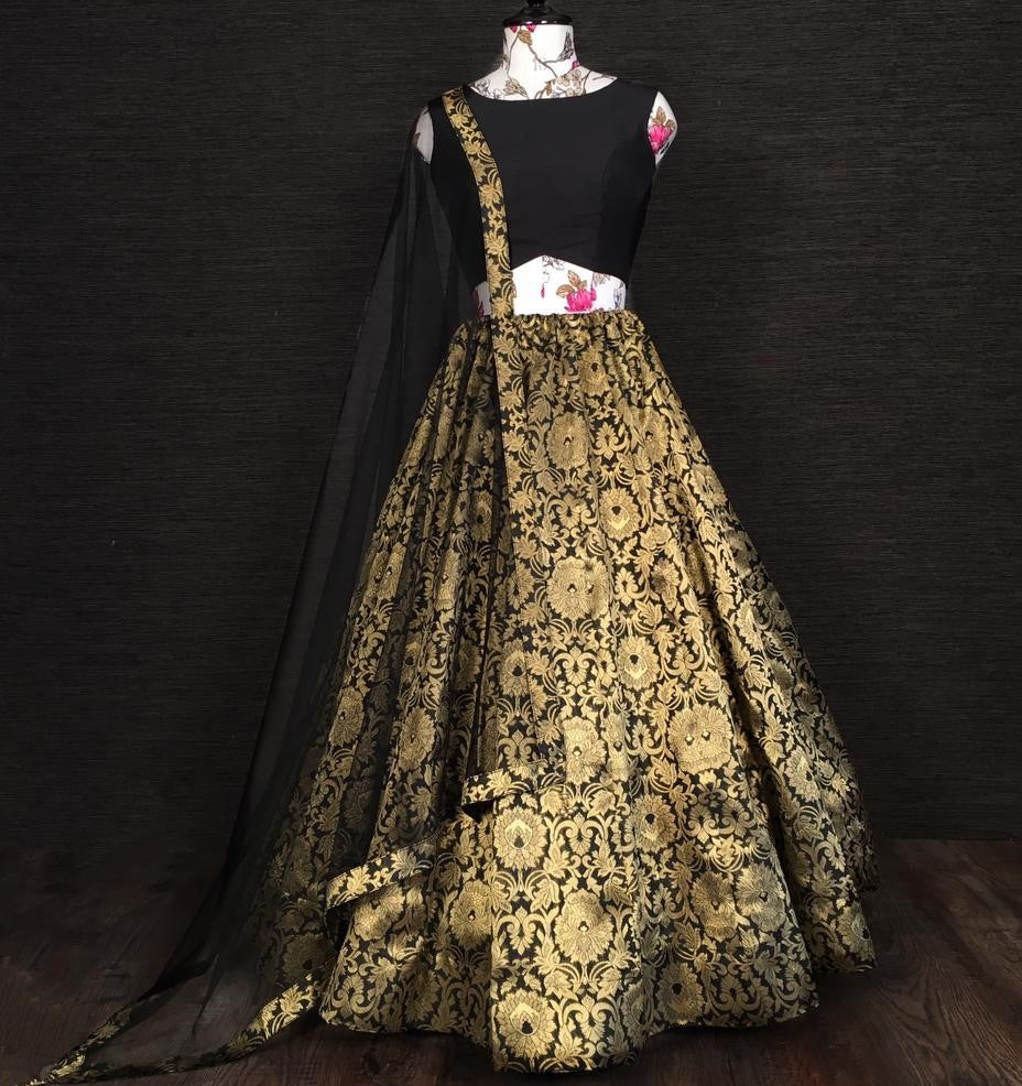 Black banarasi zari weaving work traditional lehenga choli