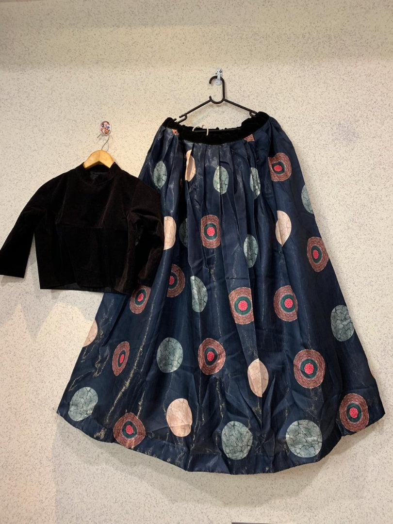 Black banglori digital printed crop top lehenga