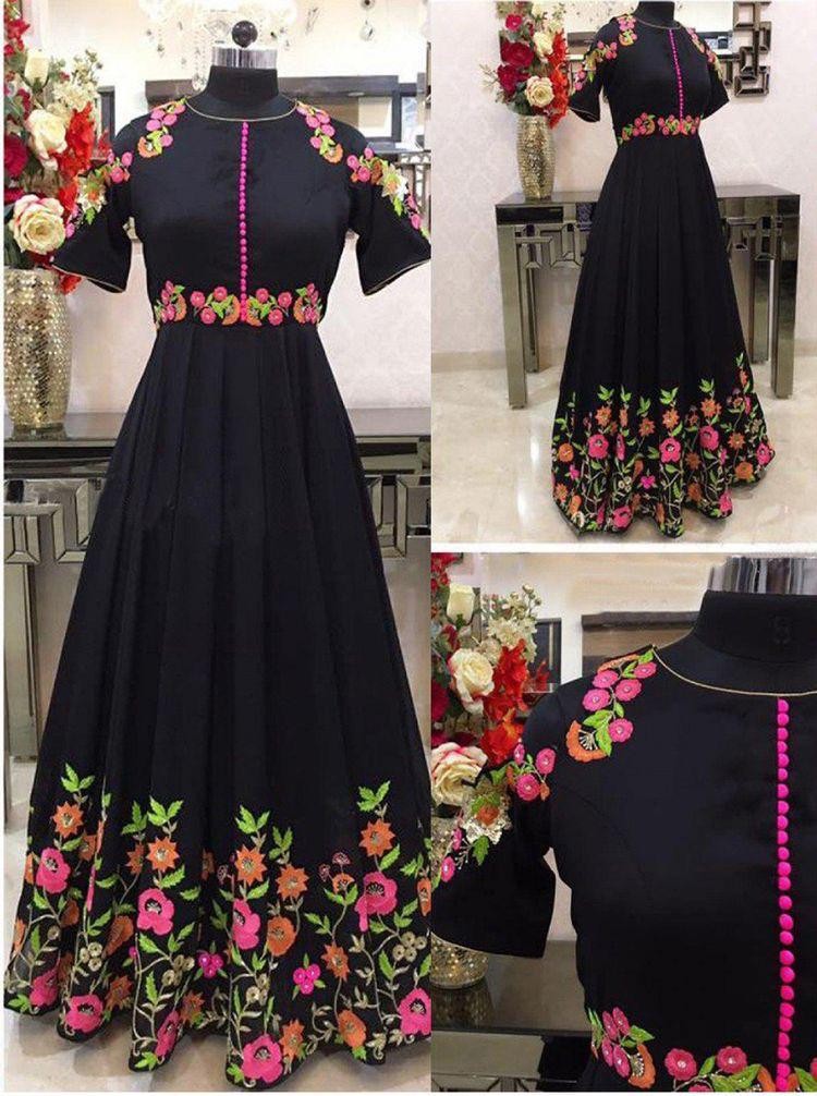 Black banglori multi color embroidered partywear gown