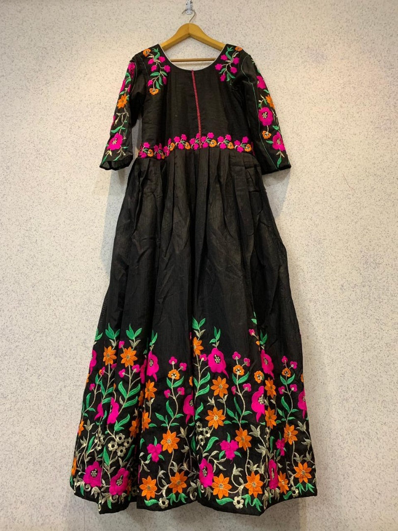 Black banglori multi color embroidered partywear gown