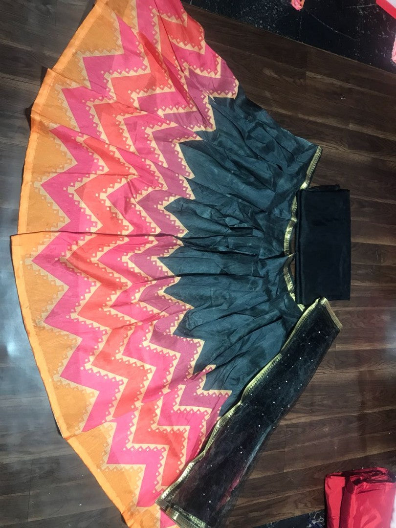 black banglori silk printed party and festival wear lehenga