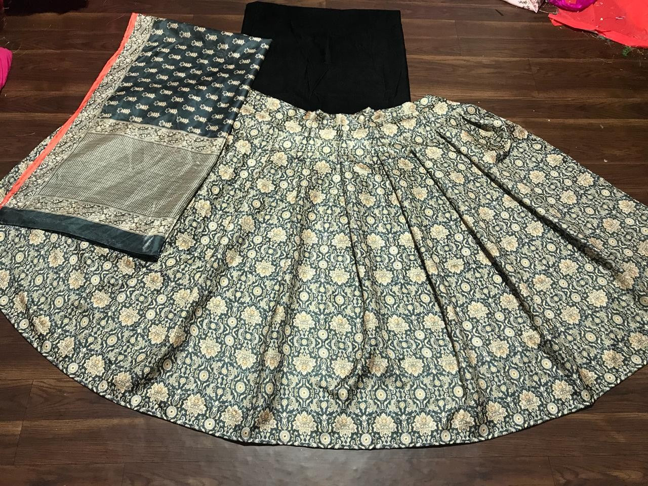 black banglory printed wedding lehenga