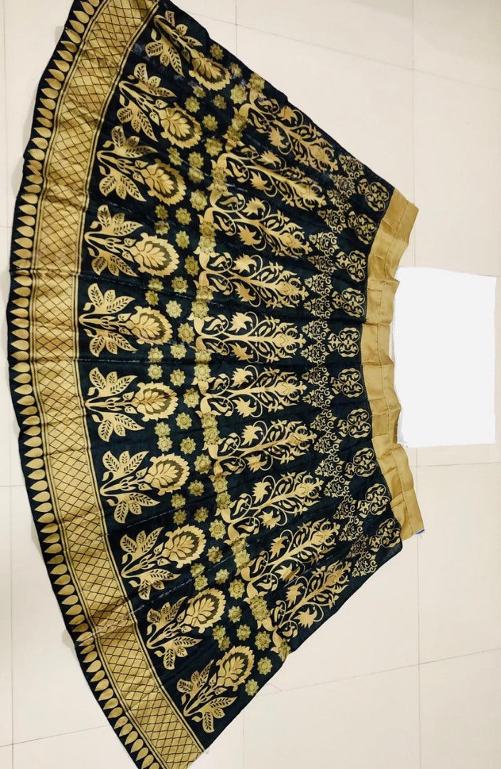 Black banglory satin printed lehenga choli