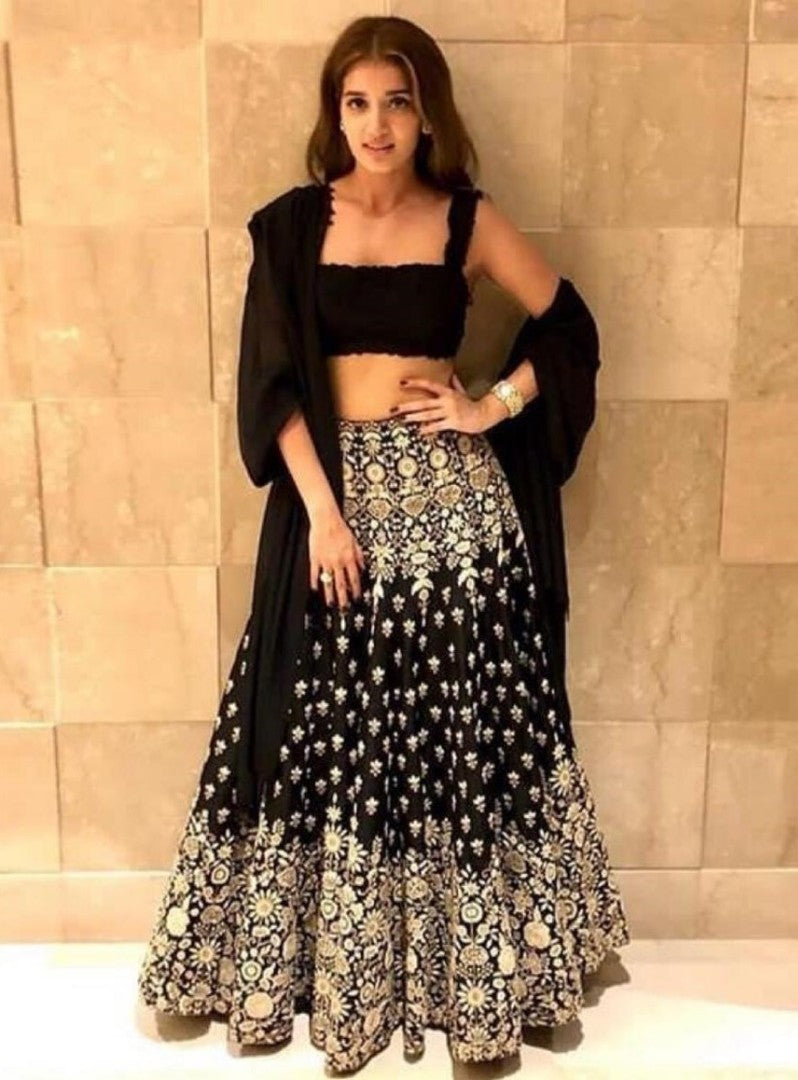 Black banglory silk heavy embroidered wedding lehengha
