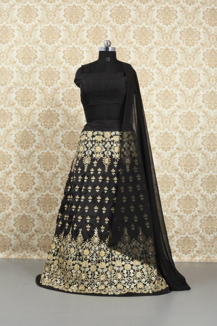Black banglory silk heavy embroidered wedding lehengha