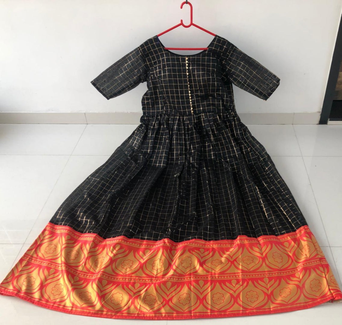 Black chanderi chex printed gown