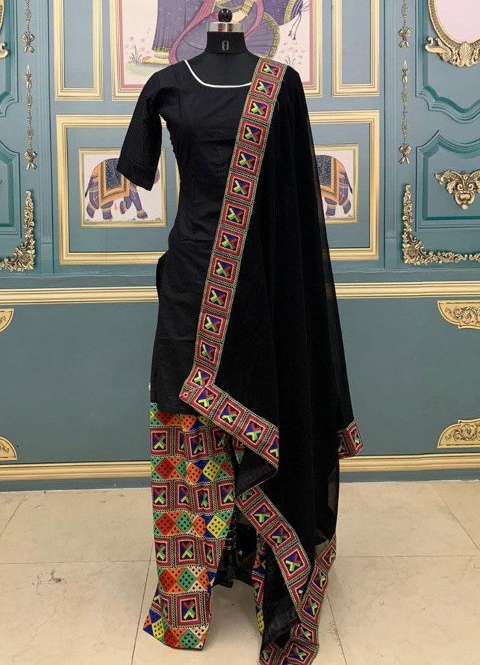 Black cotton bandhani printed patiala salwar suit