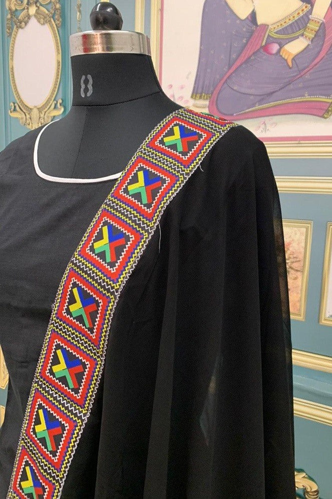 Black cotton bandhani printed patiala salwar suit