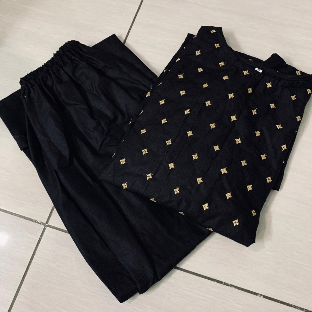 Black cotton embroidered plazzo kurti
