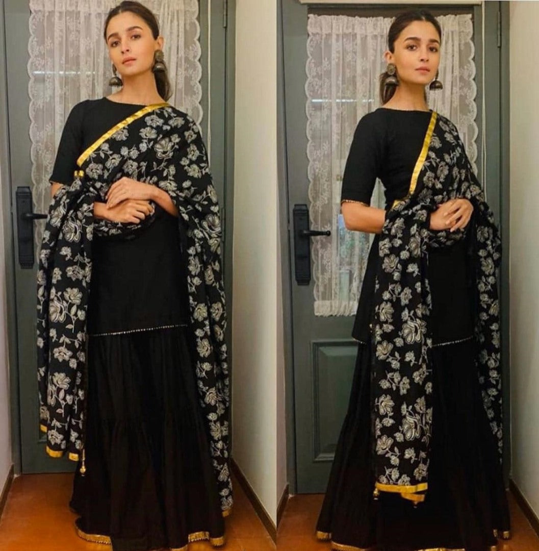 Black cotton stylisty partywear plazzo suit